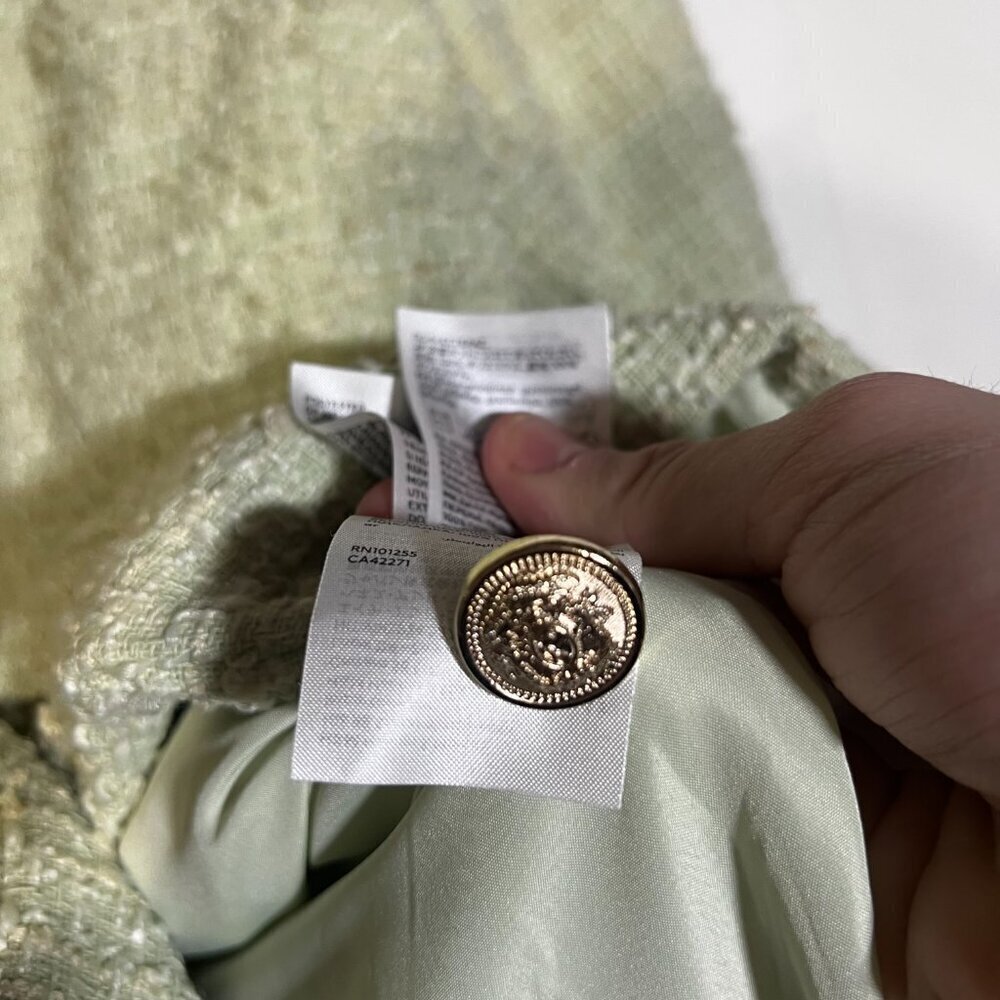 H&M Boucle Jacket Pistachio Green and White Gold Buttons Size Medium Preppy NWT - Picture 9 of 9